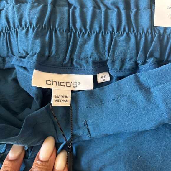 Chico's 2 Piece Suit Womens M Blue Short Sleeve Notch Lapel Slit Button NEW - Picture 8 of 10